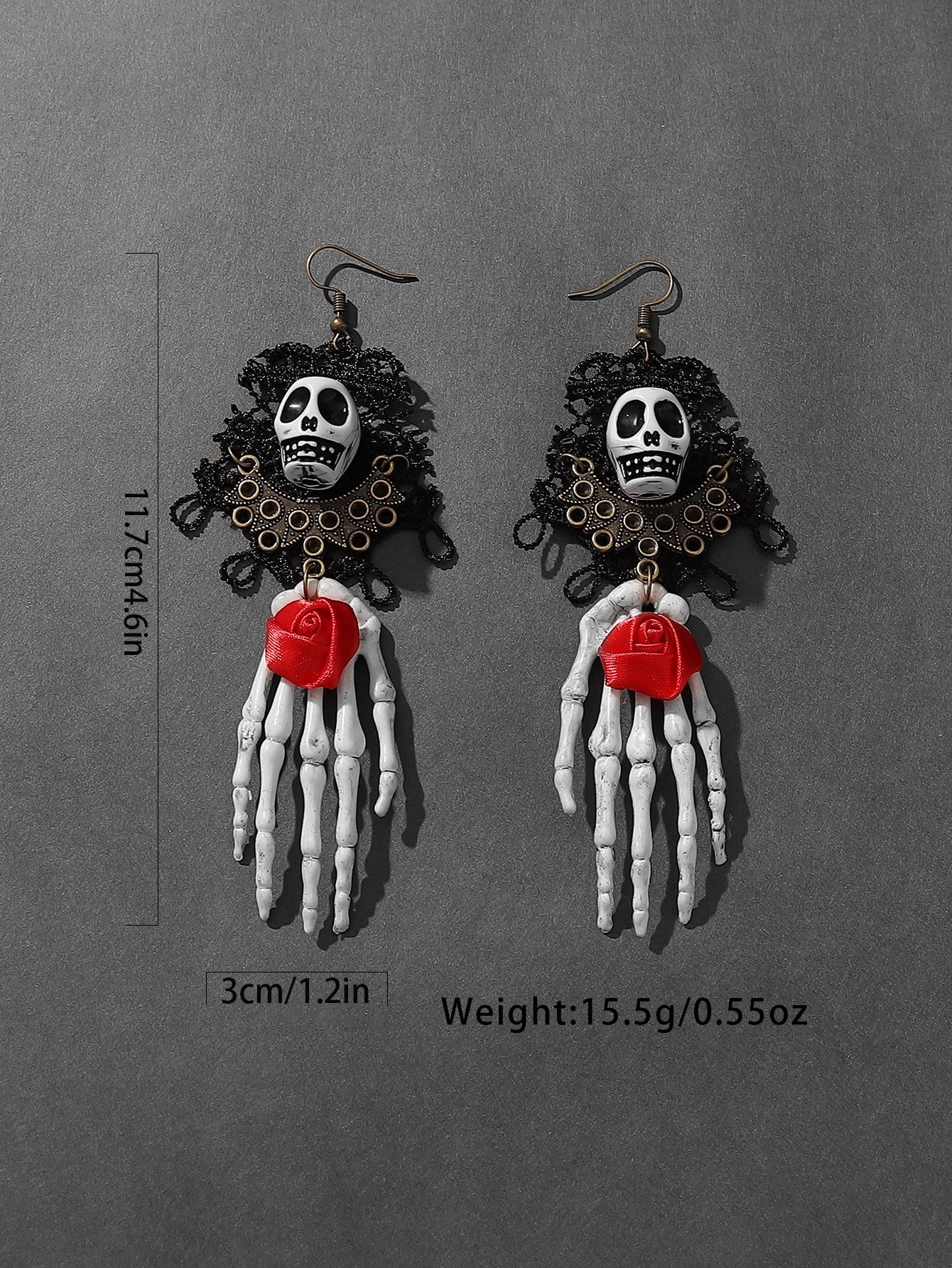Wholesale Jewelry Retro Exaggerated Punk Palm Rose Skull Alloy Plastic Cloth Mesh Drop Earrings