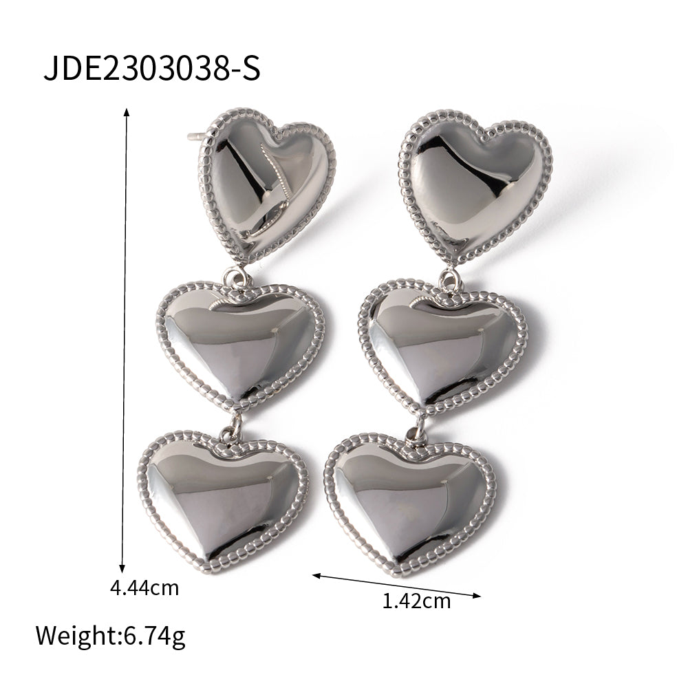 1 Pair Ins Style Heart Shape Stainless Steel Plating 18k Gold Plated Drop Earrings