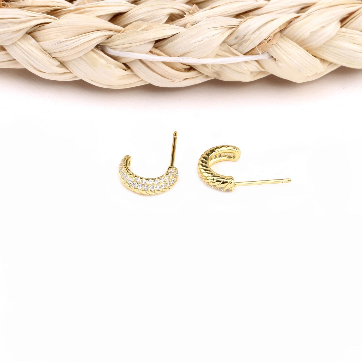 1 Pair Basic C Shape Pleated Sterling Silver Ear Studs