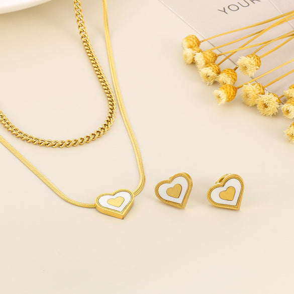 Wholesale Elegant Commute Star Heart Shape Titanium Steel Layered Plating Hollow Out 18k Gold Plated Earrings Necklace
