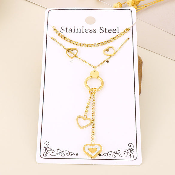 Wholesale Elegant Commute Star Heart Shape Titanium Steel Layered Plating Hollow Out 18k Gold Plated Earrings Necklace