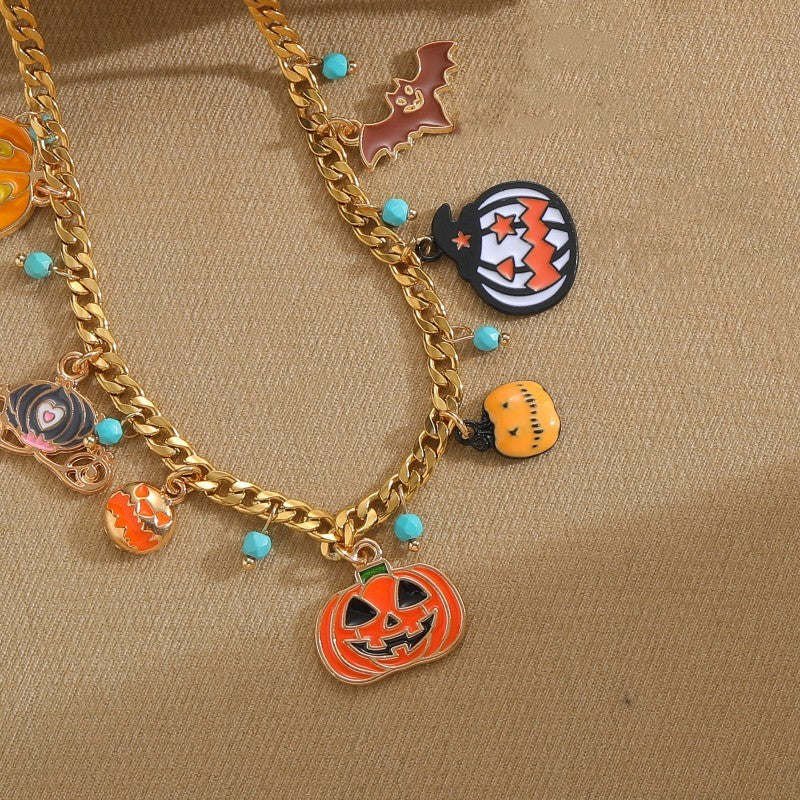 Wholesale Funny Pumpkin Ghost Stainless Steel Alloy Enamel Plating Bracelets Necklace