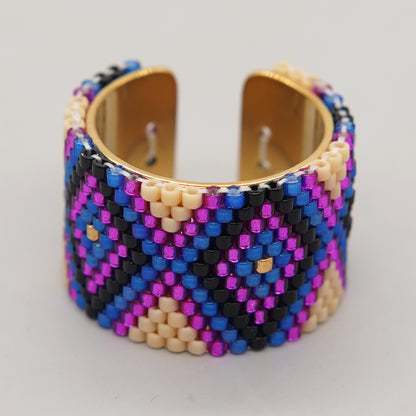 Hawaiian Bohemian Geometric Heart Shape Stainless Steel Seed Bead Women's Open Rings