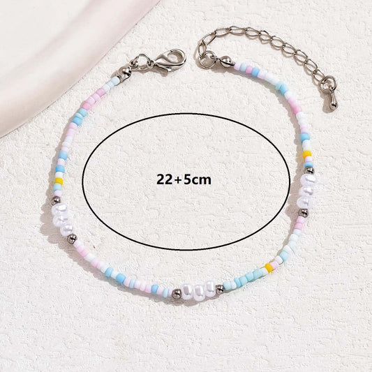 Hawaiian Vacation Multicolor Plastic Ferroalloy Beaded Plating Chain White Gold Plated Women's Anklet