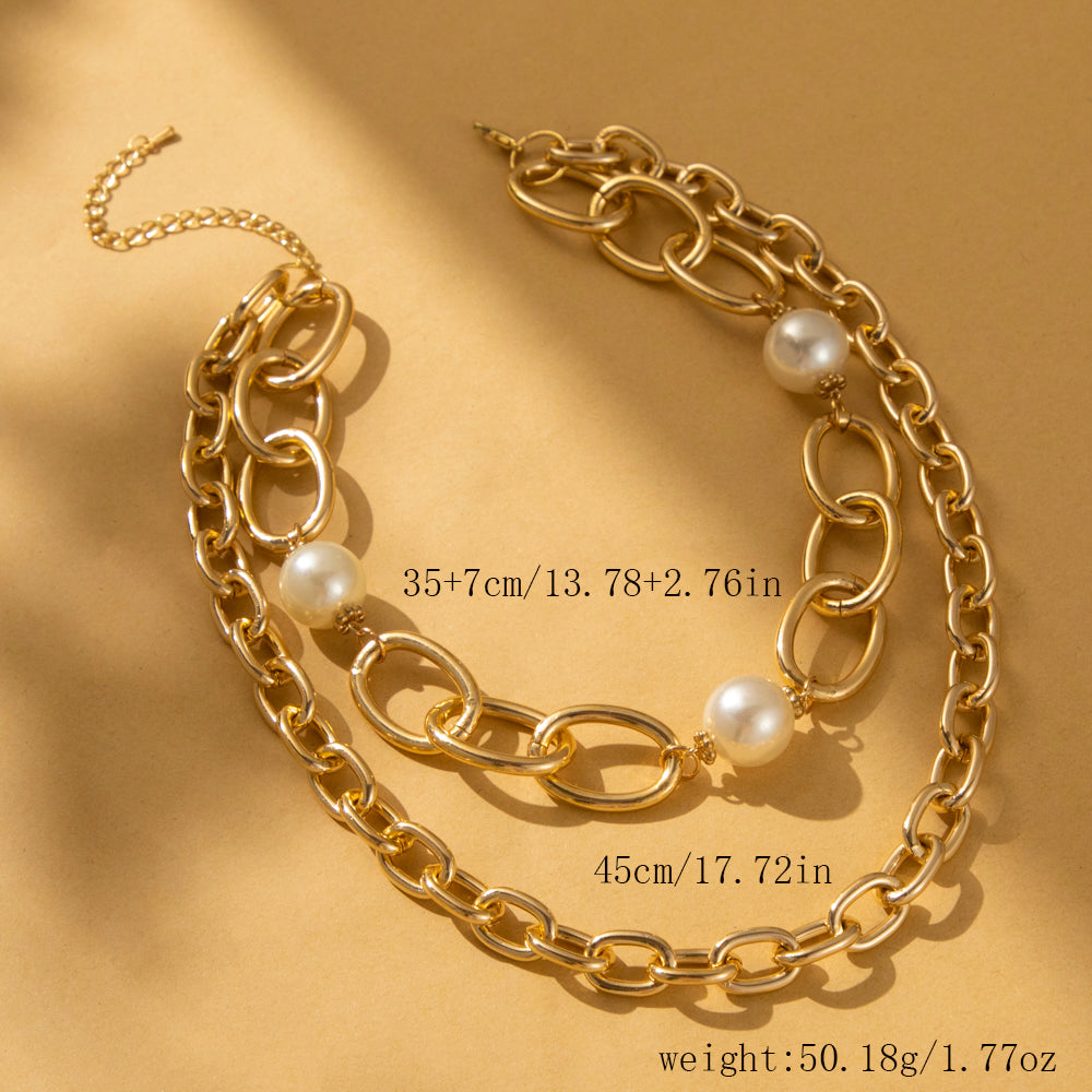Cute Vintage Style Sweet Chains Print Imitation Pearl Aluminum Wholesale Layered Necklaces