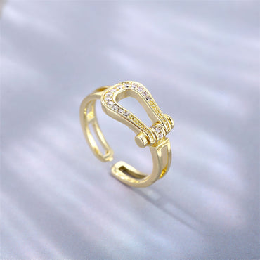 Casual Simple Style U Shape Copper Plating Inlay Zircon White Gold Plated Gold Plated Open Rings