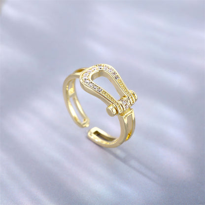 Casual Simple Style U Shape Copper Plating Inlay Zircon White Gold Plated Gold Plated Open Rings