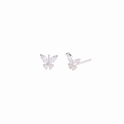 1 Pair Sweet Butterfly Inlay Sterling Silver Zircon Ear Studs