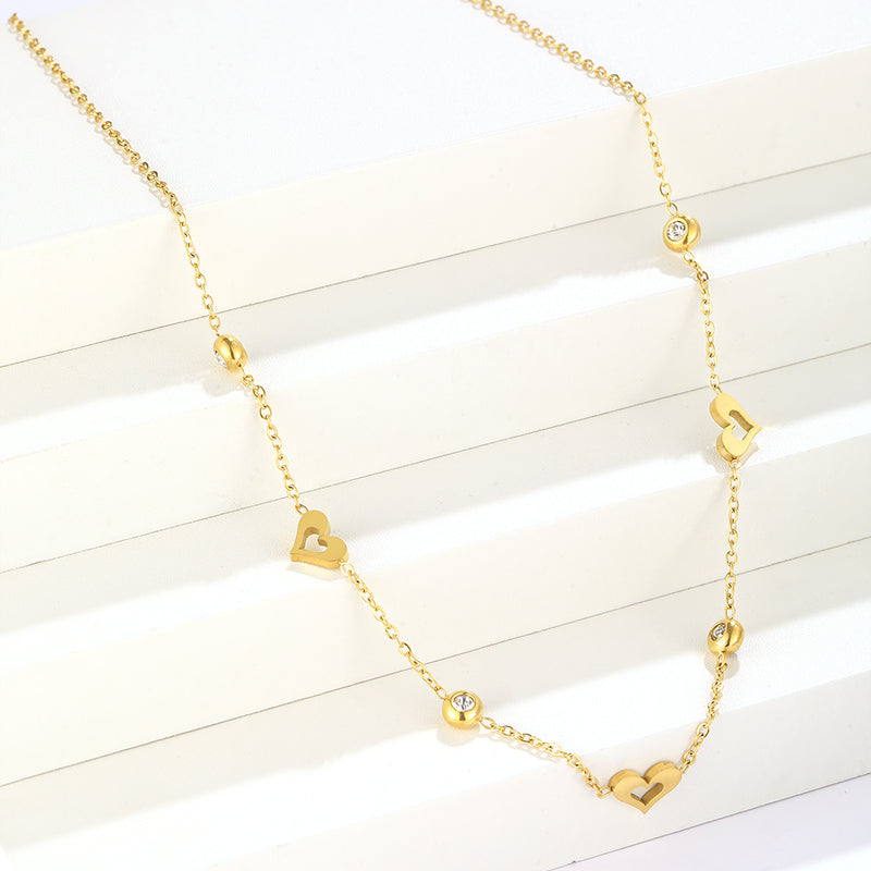 Casual Hip-hop Heart Shape Stainless Steel Plating Inlay Zircon 18k Gold Plated Necklace