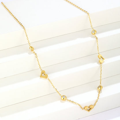 Casual Hip-hop Heart Shape Stainless Steel Plating Inlay Zircon 18k Gold Plated Necklace