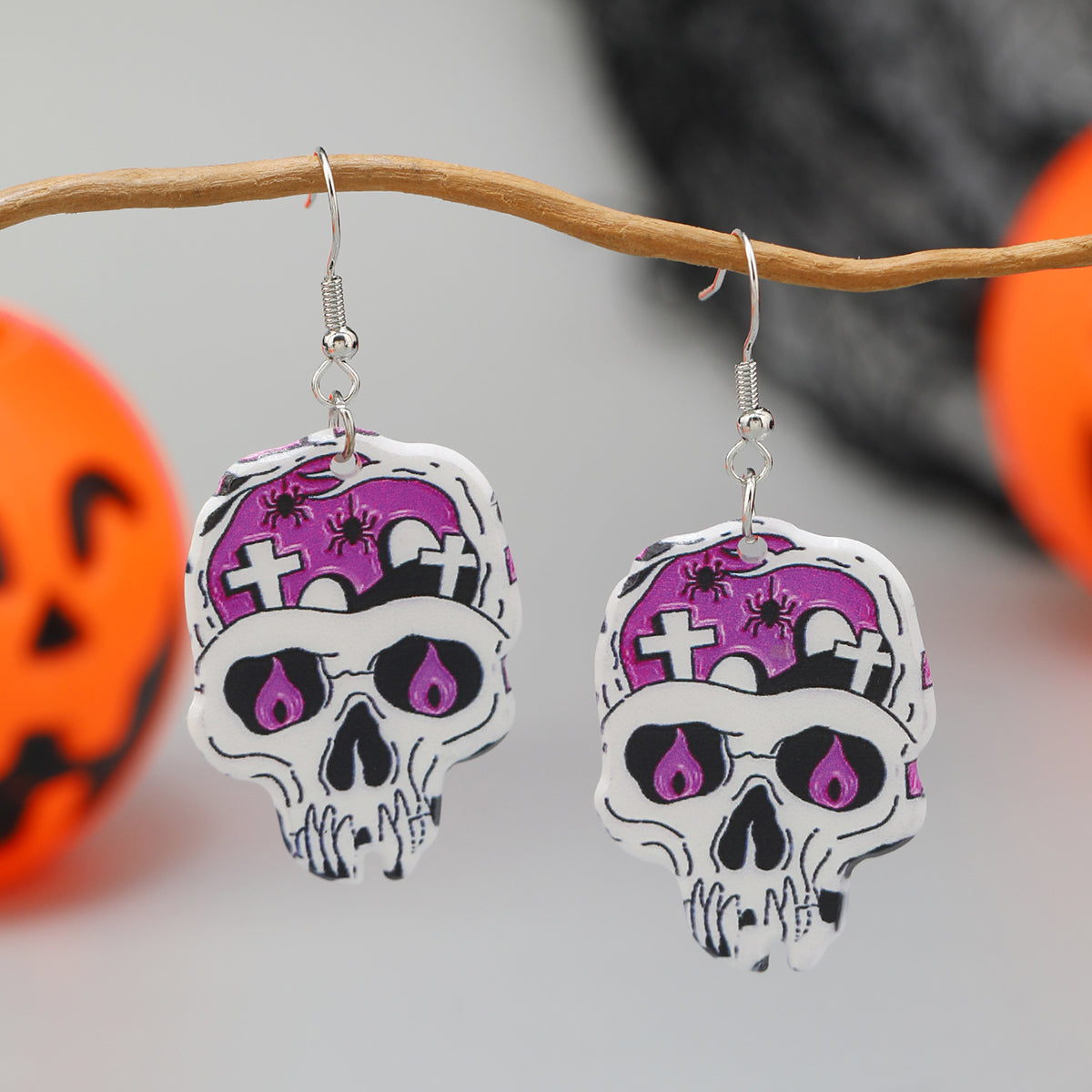 1 Pair Exaggerated Funny Punk Pumpkin Spider Skull Arylic Drop Earrings