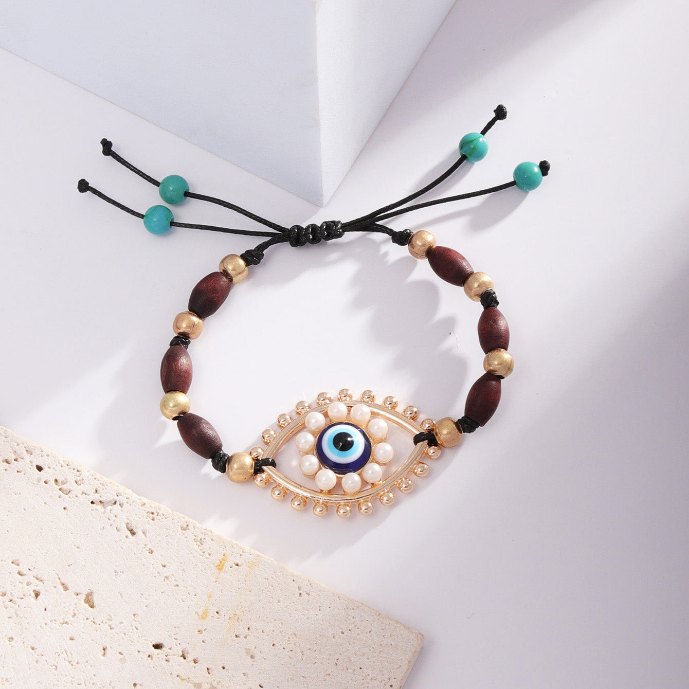 Ethnic Style Simple Style Devil's Eye 18k Gold Plated Arylic Alloy Wholesale Wristband Bracelets Drawstring Bracelets
