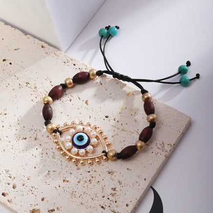 Ethnic Style Simple Style Devil's Eye 18k Gold Plated Arylic Alloy Wholesale Wristband Bracelets Drawstring Bracelets