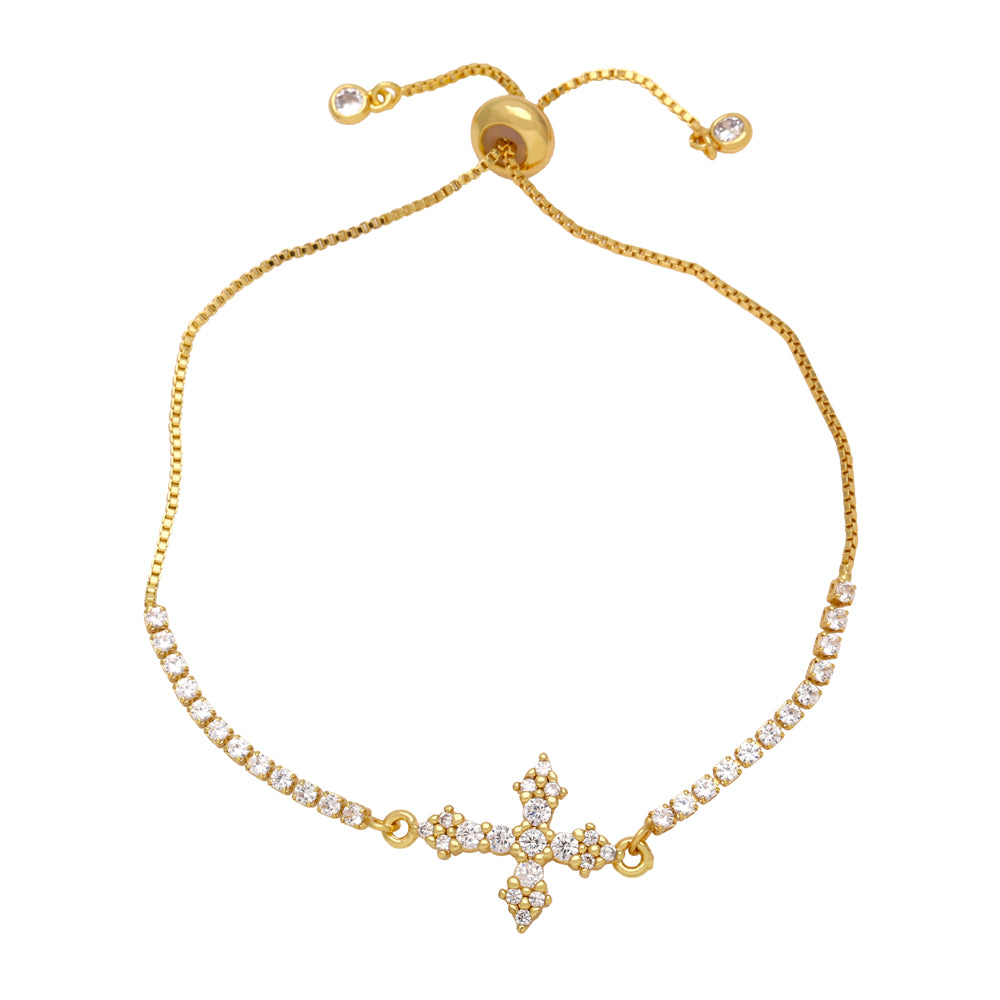 Fashion Simple Style Cross Copper Plating Inlay Zircon 18k Gold Plated Bracelets