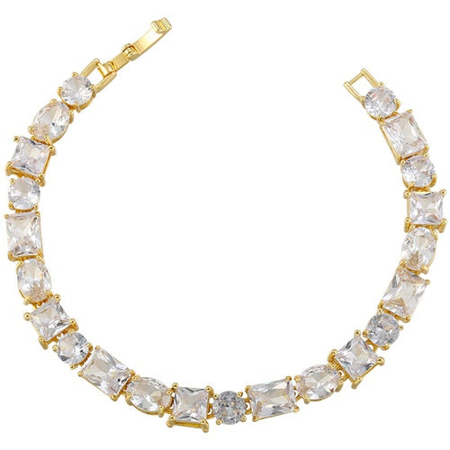 Glam Geometric Copper Gold Plated Zircon Women's Bracelets Necklace