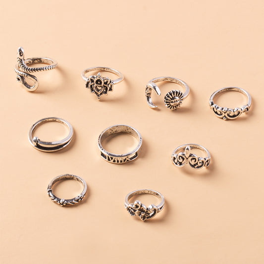 Vintage Style Moon Flower Snake Alloy Hollow Out Women's Rings