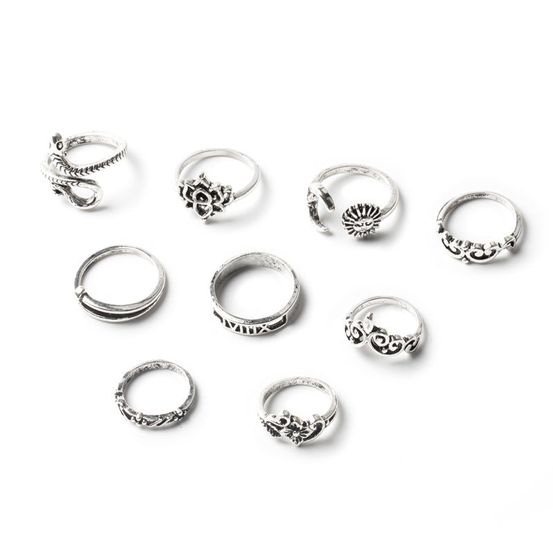 Vintage Style Moon Flower Snake Alloy Hollow Out Women's Rings