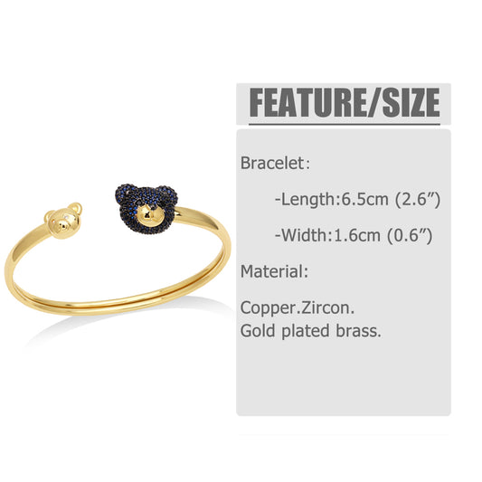 Ig Style Cute Bear Copper Plating Inlay Zircon 18k Gold Plated Bangle