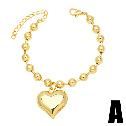 Cute Fashion Simple Style Dog Heart Shape Copper 18k Gold Plated Zircon Bracelets In Bulk