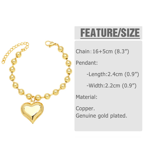 Cute Fashion Simple Style Dog Heart Shape Copper 18k Gold Plated Zircon Bracelets In Bulk