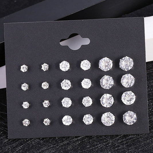 12 Pairs Simple Style Solid Color Imitation Diamond Alloy Ear Studs