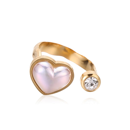 Wholesale Shiny Heart Shape Stainless Steel Inlay Zircon Open Rings