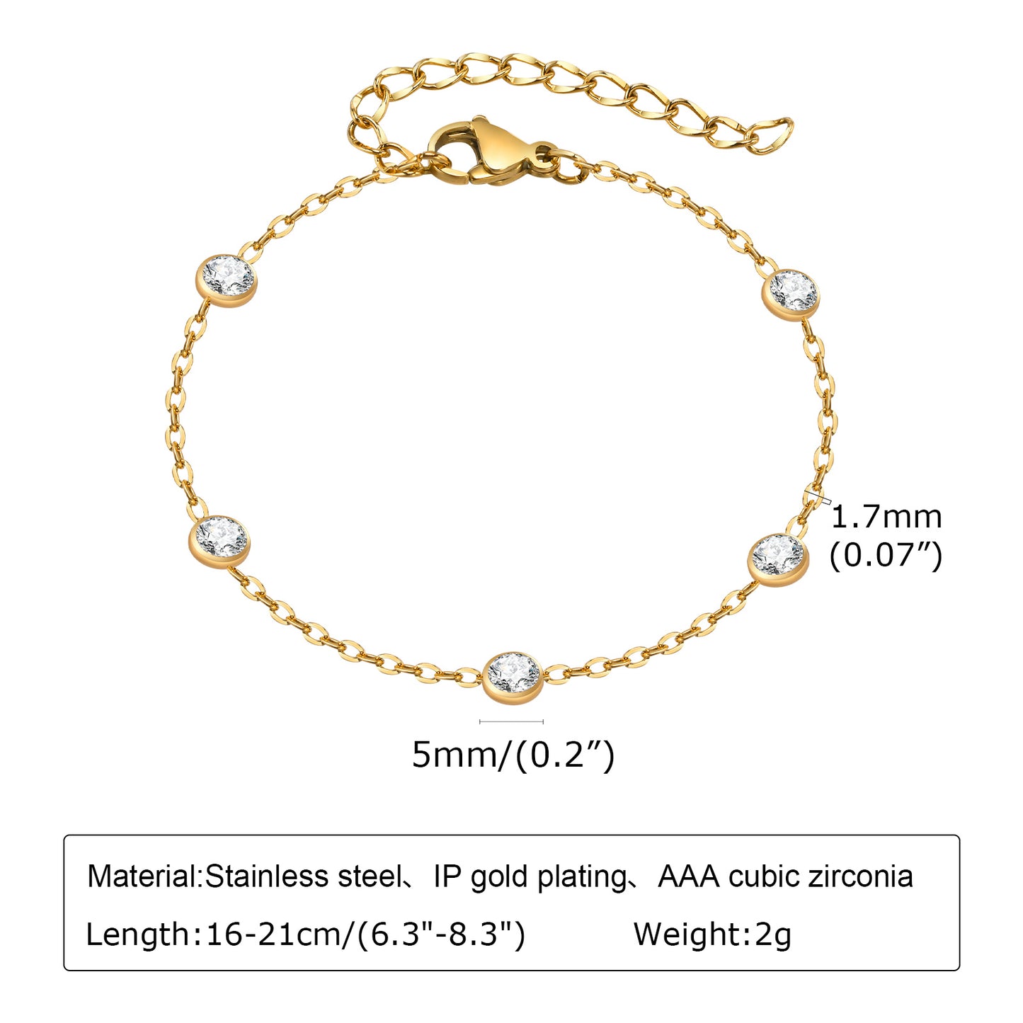Simple Style Round Stainless Steel Inlay Zircon Bracelets