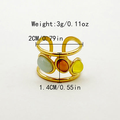 Simple Style Oval Stainless Steel Plating Inlay Artificial Gemstones Gold Plated Open Rings