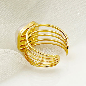Casual Elegant Vintage Style Square Stainless Steel Plating Inlay Shell Gold Plated Open Rings