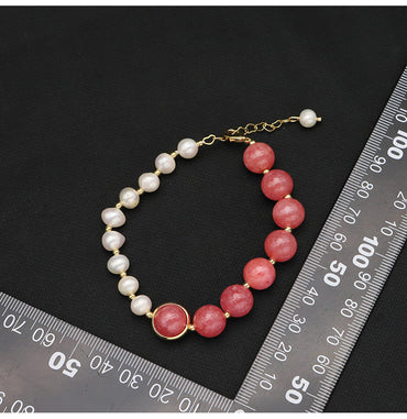 Retro Color Block Freshwater Pearl Plating 18k Gold Plated Bangle