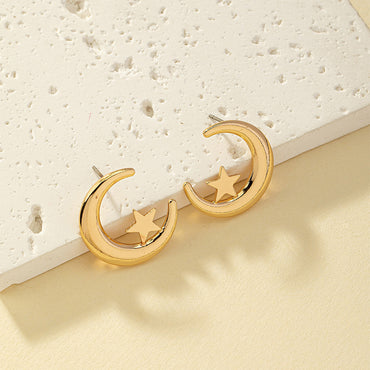 1 Pair Basic Lady Commute C Shape Star Moon Plating Alloy 14k Gold Plated Ear Studs