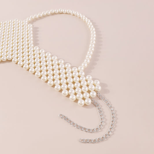 C0563 European And American Sexy Hot Girl Pearl Suspender Vest Fashion Exaggerated Handmade Geometric Beaded Breastpin Body Chains Women