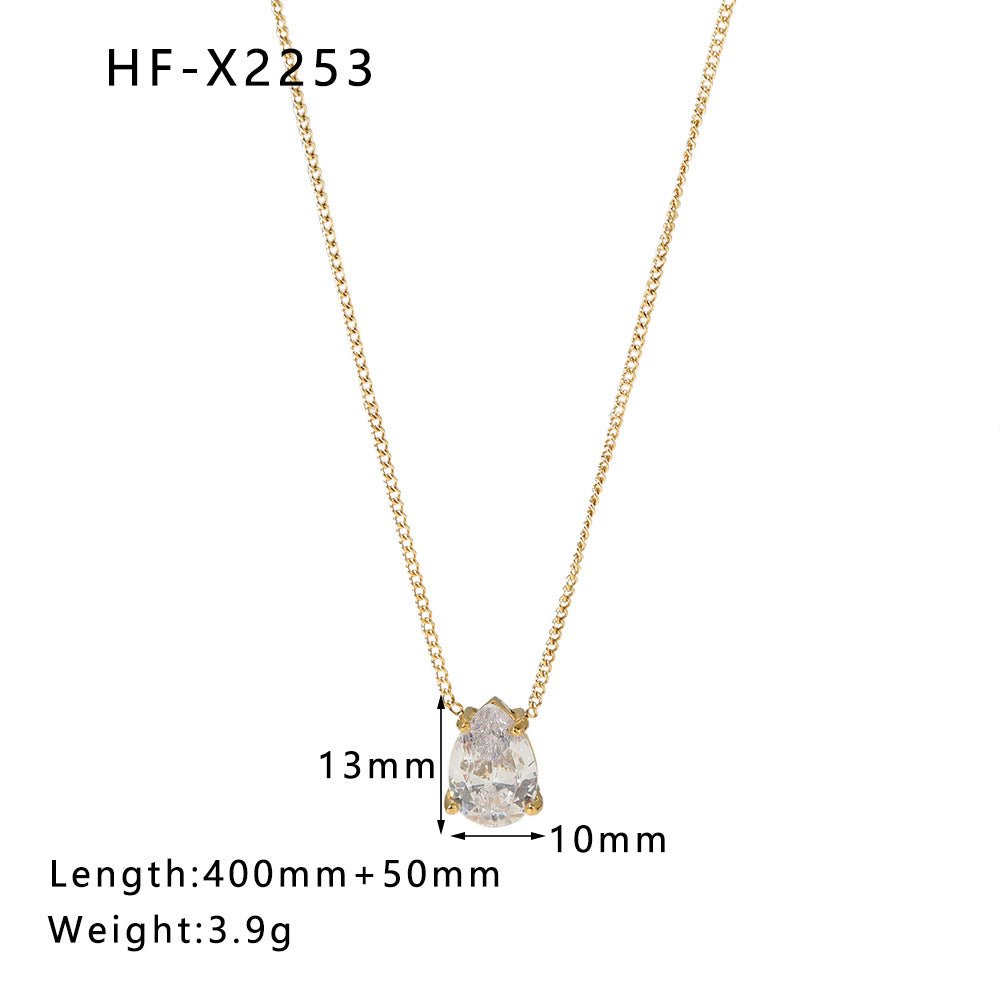 Ig Style Korean Style Geometric Stainless Steel Titanium Steel Inlay Zircon Necklace