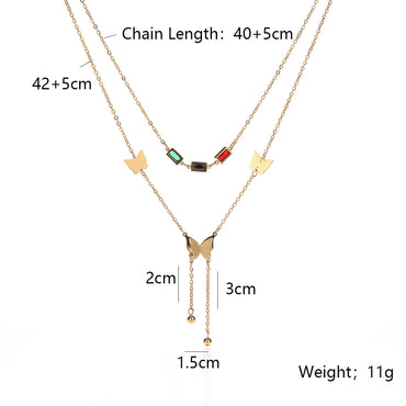 Simple Style Tree Heart Shape Butterfly Titanium Steel Plating Inlay Zircon 18k Gold Plated Pendant Necklace