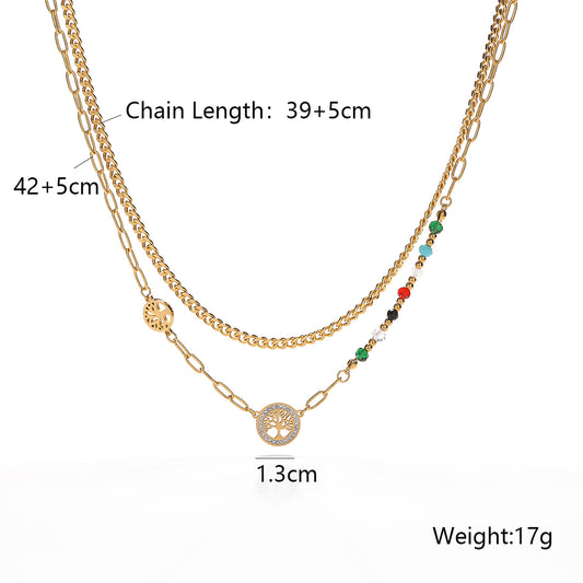 Simple Style Tree Heart Shape Butterfly Titanium Steel Plating Inlay Zircon 18k Gold Plated Pendant Necklace