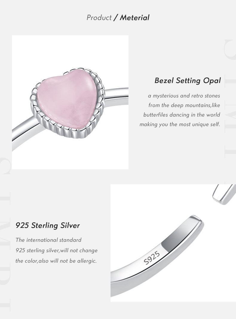 Ig Style Sweet Heart Shape Sterling Silver Rhodium Plated Opal Open Rings In Bulk