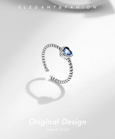 Ig Style Retro French Style Heart Shape Sterling Silver Zircon Open Rings In Bulk