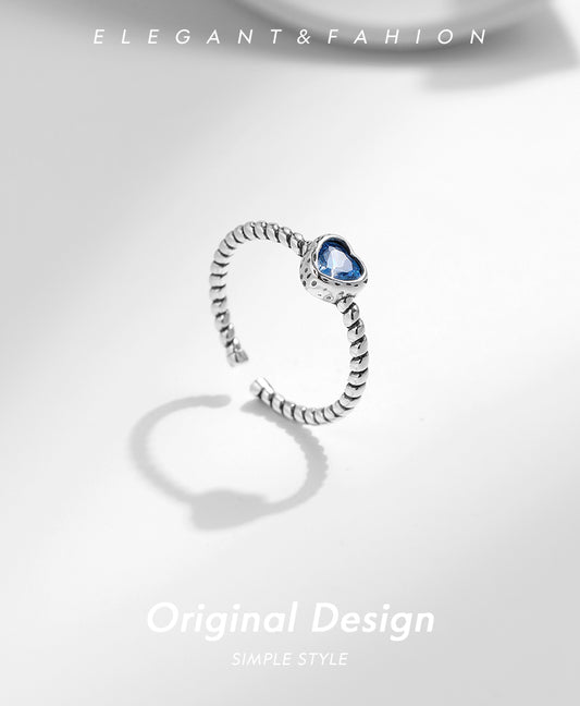 Ig Style Retro French Style Heart Shape Sterling Silver Zircon Open Rings In Bulk