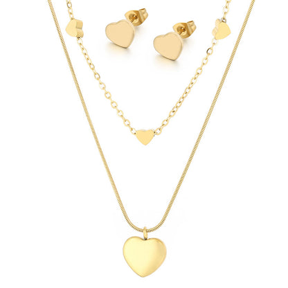 Elegant Commute Star Heart Shape Titanium Steel Layered Plating Hollow Out 18k Gold Plated Earrings Necklace