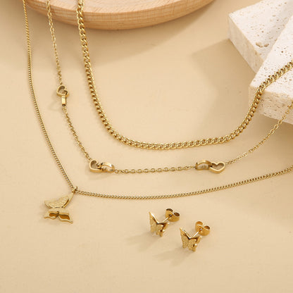 Elegant Commute Star Heart Shape Titanium Steel Layered Plating Hollow Out 18k Gold Plated Earrings Necklace