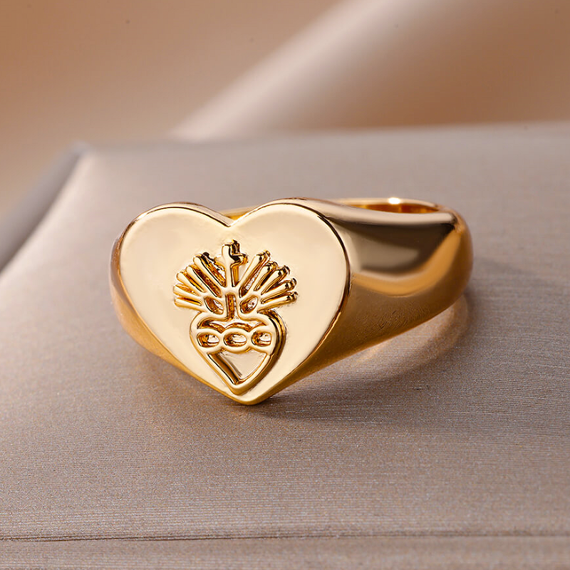 Wholesale Simple Style Heart Shape Stainless Steel Plating 18k Gold Plated Rings
