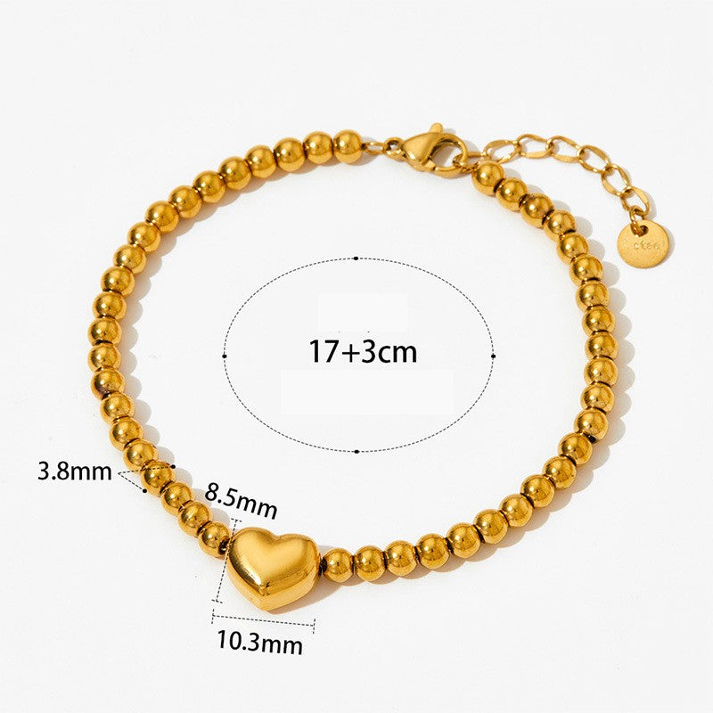 Wholesale Simple Style Heart Shape Stainless Steel Beaded Plating Bracelets Necklace