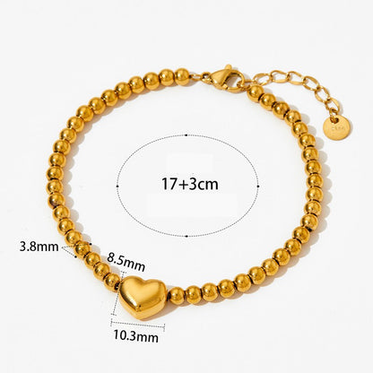 Wholesale Simple Style Heart Shape Stainless Steel Beaded Plating Bracelets Necklace