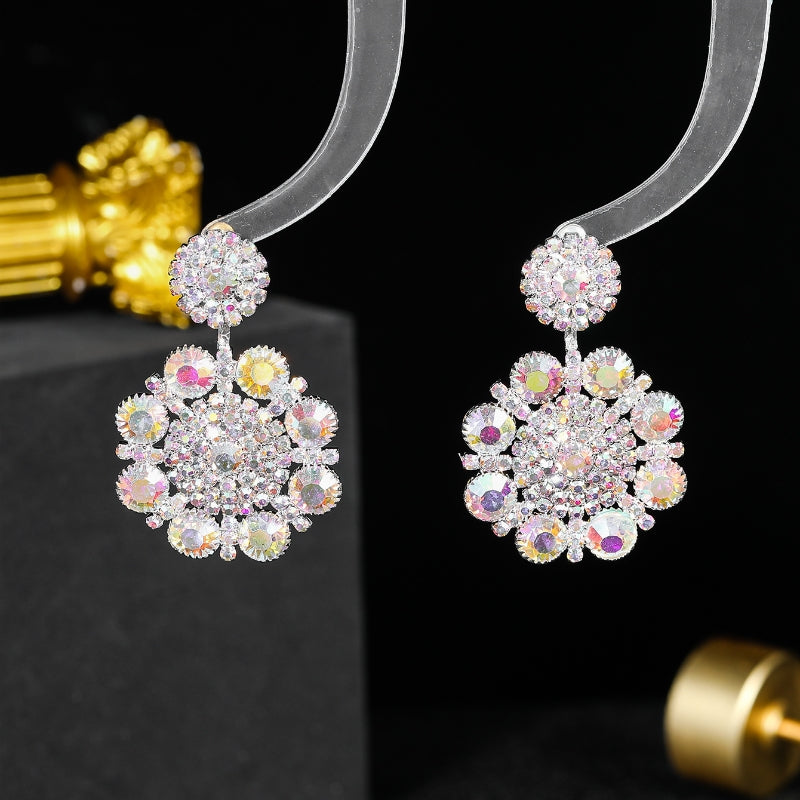 Wholesale Jewelry Elegant Lady Flower Alloy Rhinestones Silver Plated Plating Inlay Drop Earrings