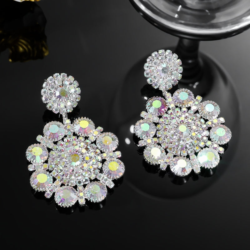 Wholesale Jewelry Elegant Lady Flower Alloy Rhinestones Silver Plated Plating Inlay Drop Earrings