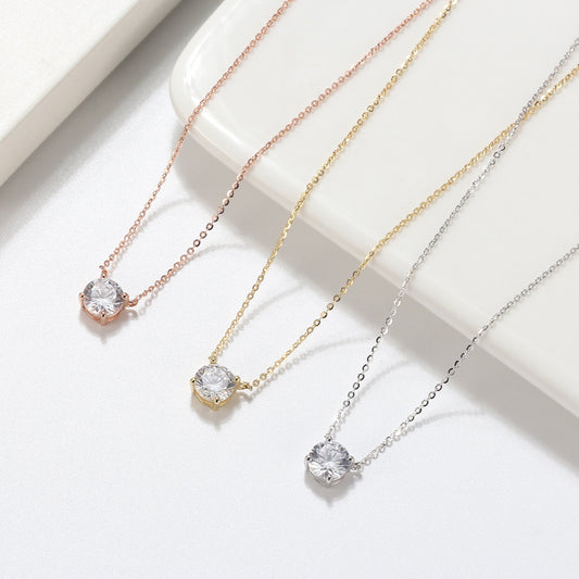 Modern Style Simple Style Classic Style Solid Color Sterling Silver 14k Gold Plated Rose Gold Plated White Gold Plated Zircon Pendant Necklace In Bulk