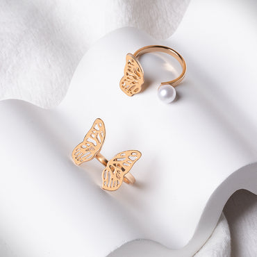 Simple Style Butterfly Alloy Inlay Pearl Women's Rings