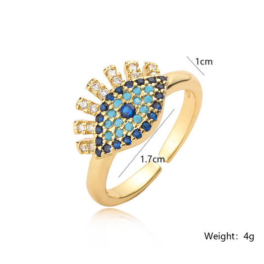 Vintage Style Simple Style Commute Devil's Eye Copper Plating Inlay Zircon 18k Gold Plated Open Rings