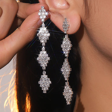 Wholesale Jewelry Sweet Heart Shape Rhinestone Rhinestones Silver Plated Plating Inlay Drop Earrings