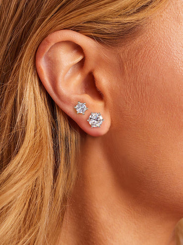 Shiny Round Sterling Silver Inlay Moissanite Ear Studs